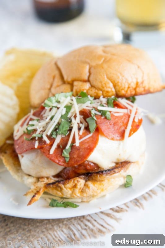 Pepperoni Pizzaburger 3 A close-up shot of an ungrilled pepperoni pizza burger patty and ingredients on a plate, showing the raw ingredients before cooking.