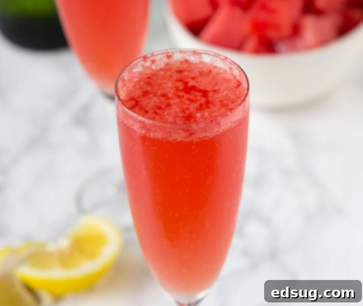Watermelon Bellinis in champagne flutes