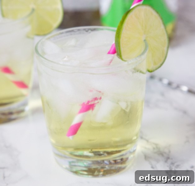 Vodka Gimlet with a lime garnish