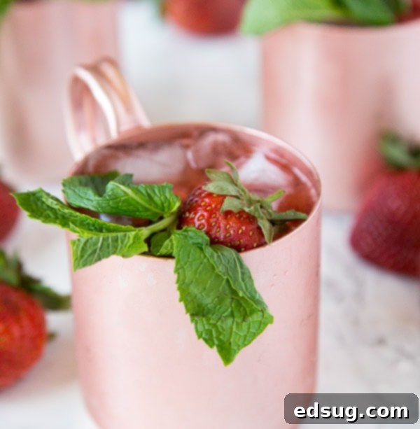 Strawberry Moscow Mule in a copper mug