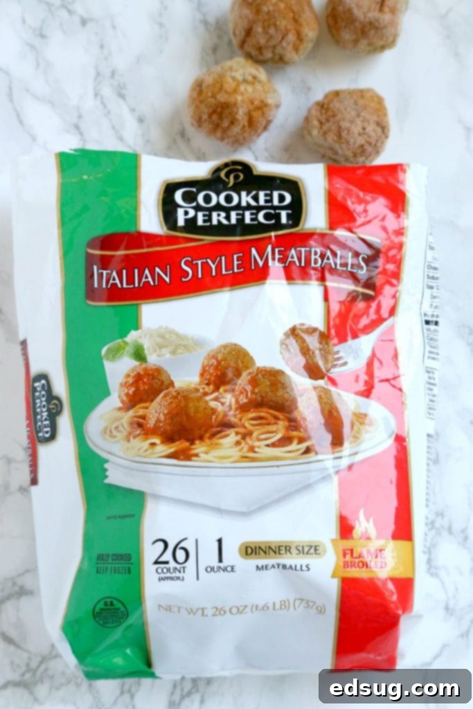 Meatball Caprese Bites 6 Back of a Cooked Perfect frozen meatballs package, highlighting the brand and product