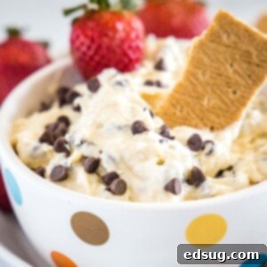 close up bowl of cookie dough dip with graham crackers