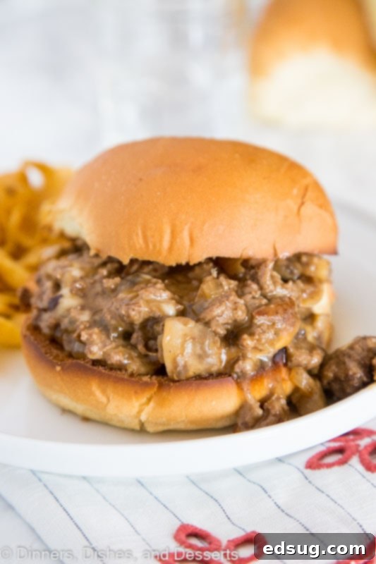 Loaded Philly Cheesesteak Sloppy Joe 2 A delicious Philly Cheesesteak Sloppy Joe sandwich, perfect for dinner or game day