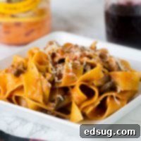 Earthy Mushroom Pappardelle 6 Pappardelle Pasta in Mushroom Sauce - a hearty thick cut pasta in a classic mushroom sauce. Inspired by Italy, made at home in under 30 minutes!