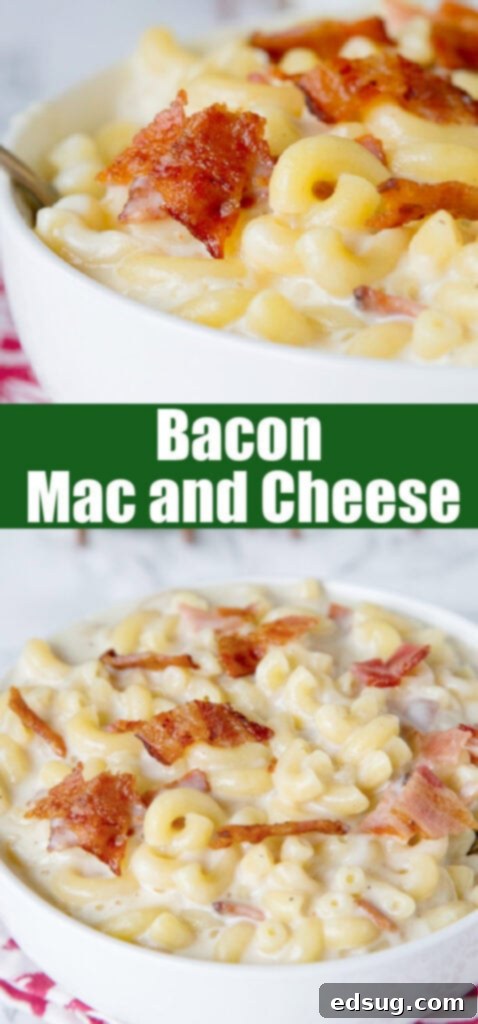 close up bacon mac and cheese for pinterest