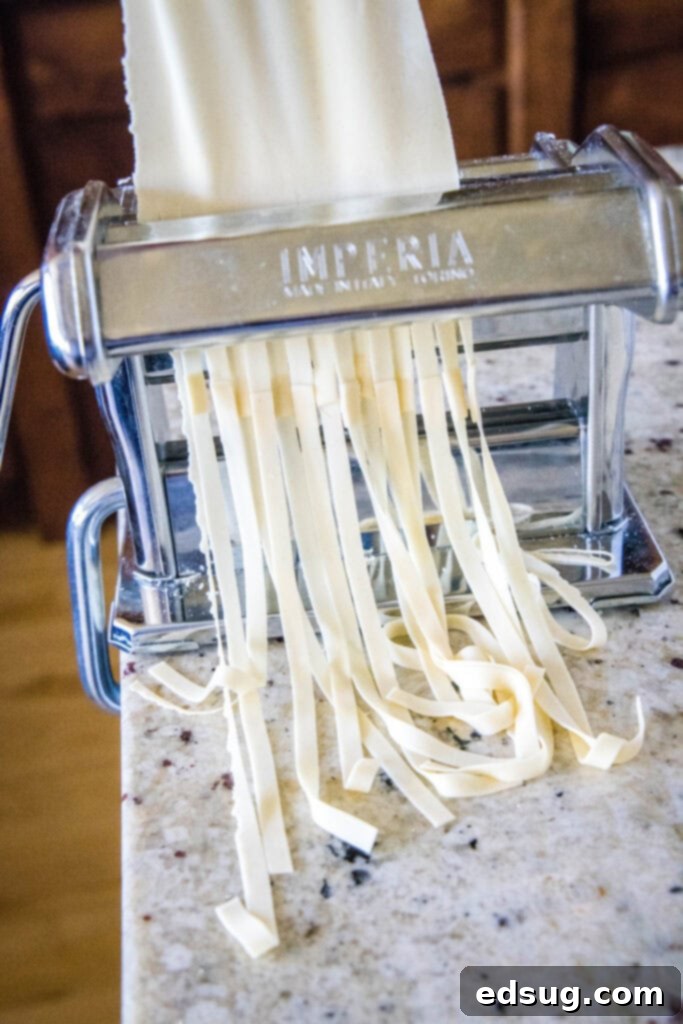 cutting pasta with the pasta cutter
