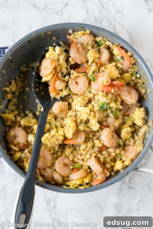 Shrimp and Cauliflower Rice Skillet 2 Cauliflower Shrimp Fried Rice – A healthy version of a Chinese take-out favorite! Ready in minutes and you don’t have to feel any guilt about fried rice again!