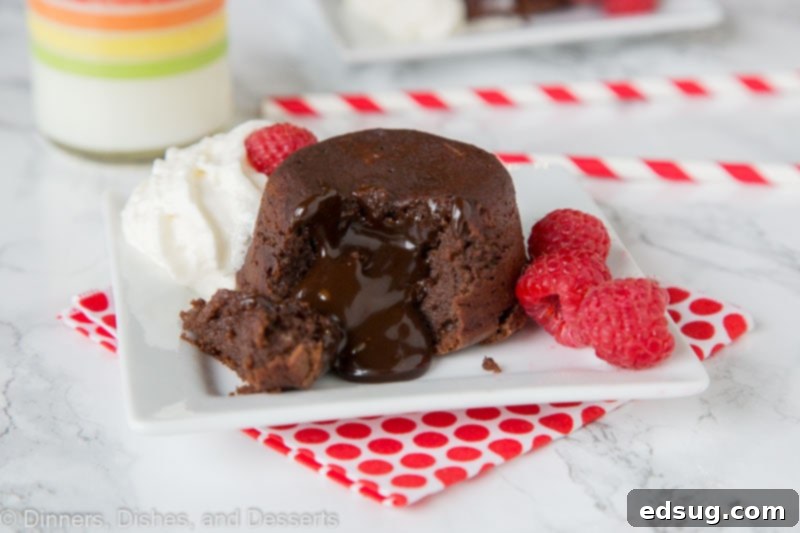 Decadent Chocolate Lava Cakes for Two 5 A single chocolate lava cake for two, ideal for a keto diet, topped with whipped cream