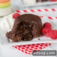 Decadent Chocolate Lava Cakes for Two 6 Close-up of a chocolate lava cake with molten center and vanilla ice cream