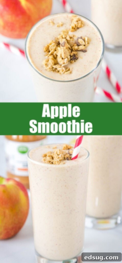 Close-up shot of a healthy apple cinnamon smoothie in a glass, ready for enjoyment, ideal for a Pinterest share.