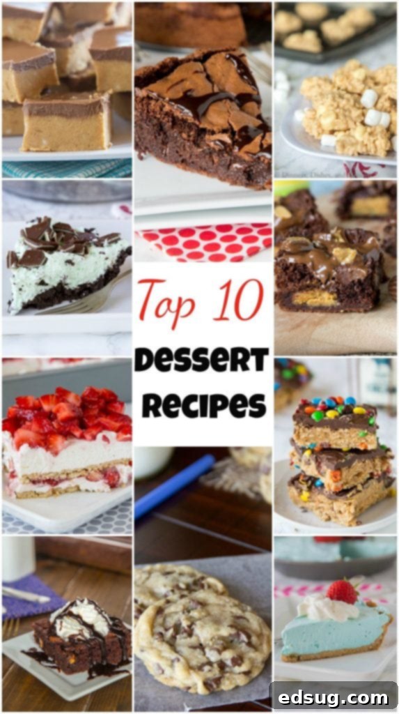10 Divine Dessert Delights 3 Top 10 Dessert Recipes from Dinners, Dishes, and Desserts - featuring popular no-bake desserts, brownies, pies, cookies, and cakes for every sweet craving.