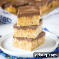 biscoff krispie treats stacked on a white plate