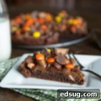 peanut butter brownie pizza on a plate