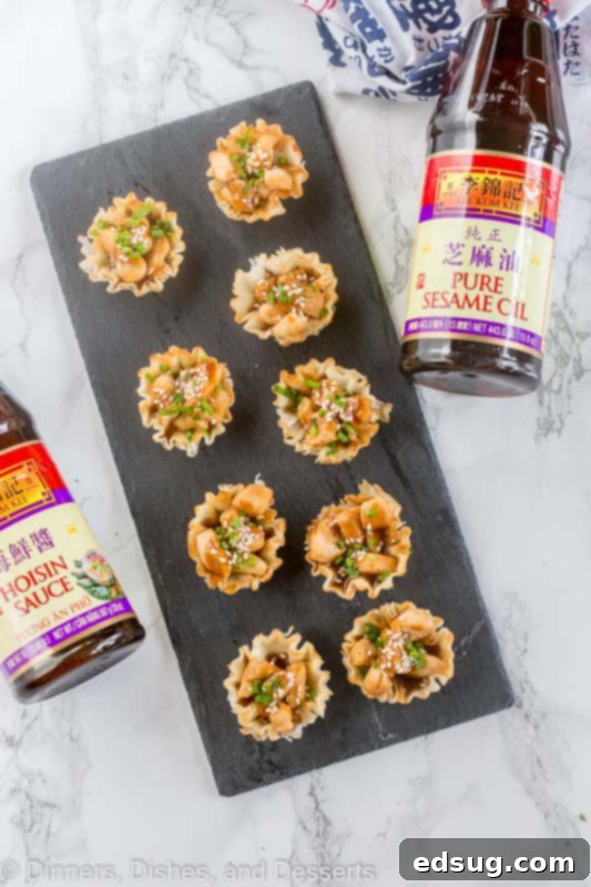 Sticky Hoisin Chicken Lettuce Wraps 3 Hoisin Glazed Chicken Cups - a great holiday appetizer!