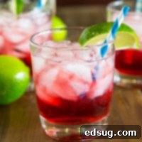 A refreshing glass of Vodka Cranberry with ice and lime wedges.