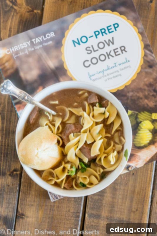 Hearty Beef Noodle Delight 3 Beef and Noodles recipe - incredibly easy to prepare this comforting soup in the crock pot for a delicious family meal!