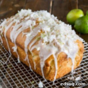 Zesty Coconut Lime Quick Bread 5 Coconut Lime Quick Bread - soft and tender coconut bread with hints of lime, topped with a lime glaze and flakes of sweetened coconut.