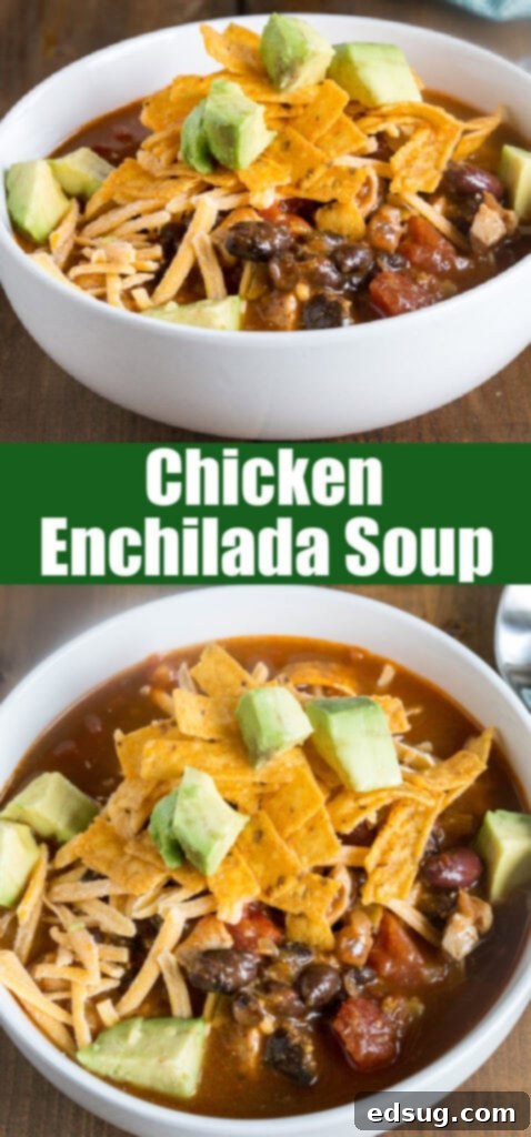 Zesty Chicken Enchilada Bowl 5 A vibrant close-up of Chicken Enchilada Soup, garnished with a generous amount of shredded cheese and fresh green herbs, perfect for a cozy meal.