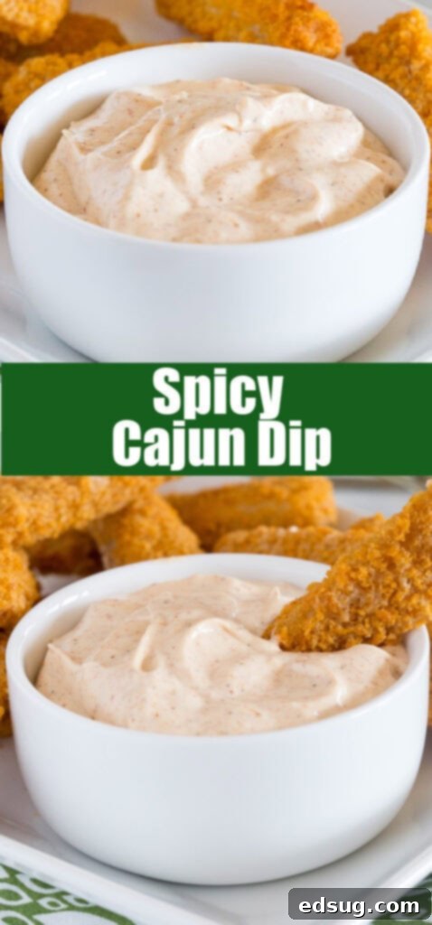 Cajun Kick Dipping Sauce 5 Close-up of creamy spicy Cajun dipping sauce in a white bowl, garnished