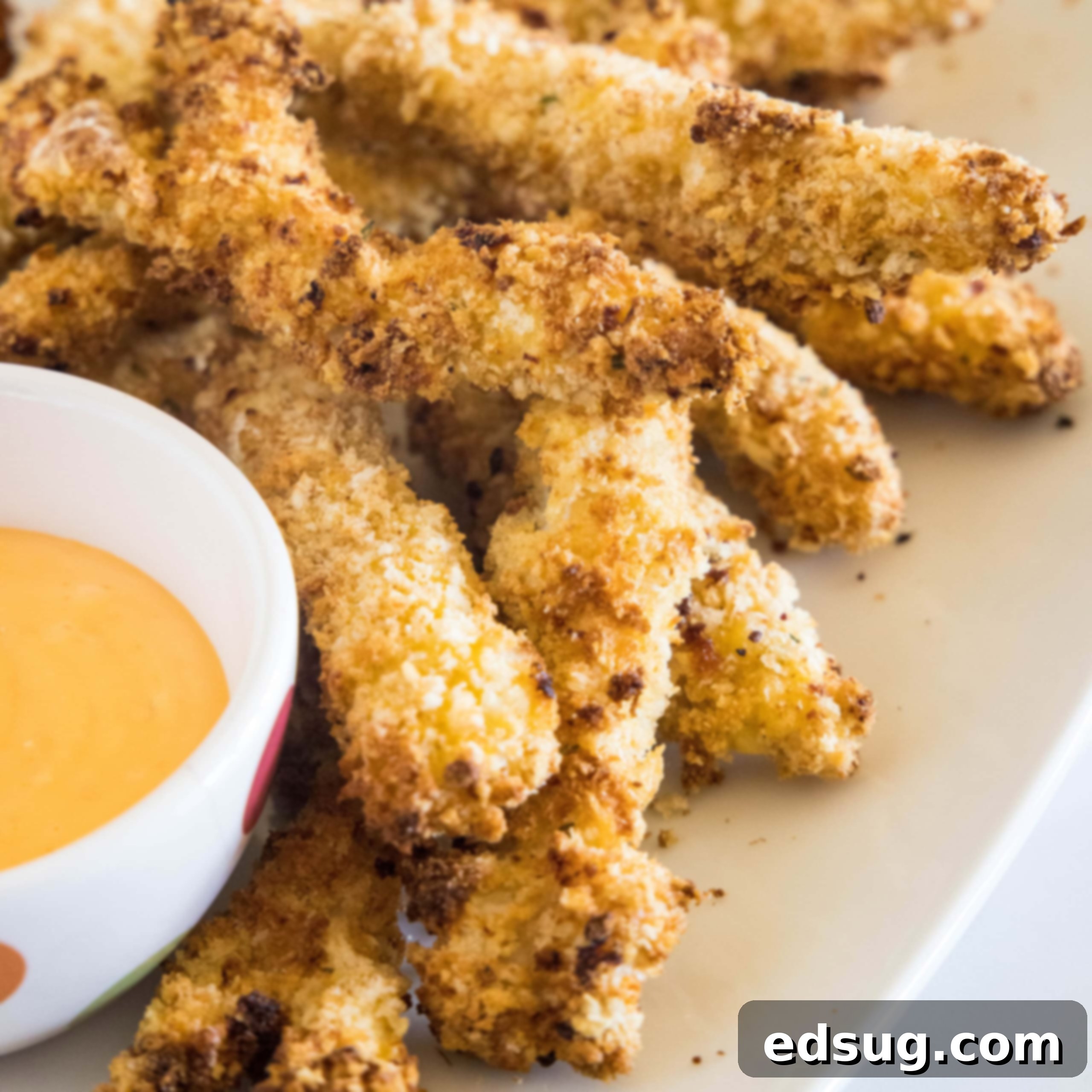 Cluck-Worthy Chicken Meals 22 Chicken fries on an oval platter next to a bowl of dipping sauce.