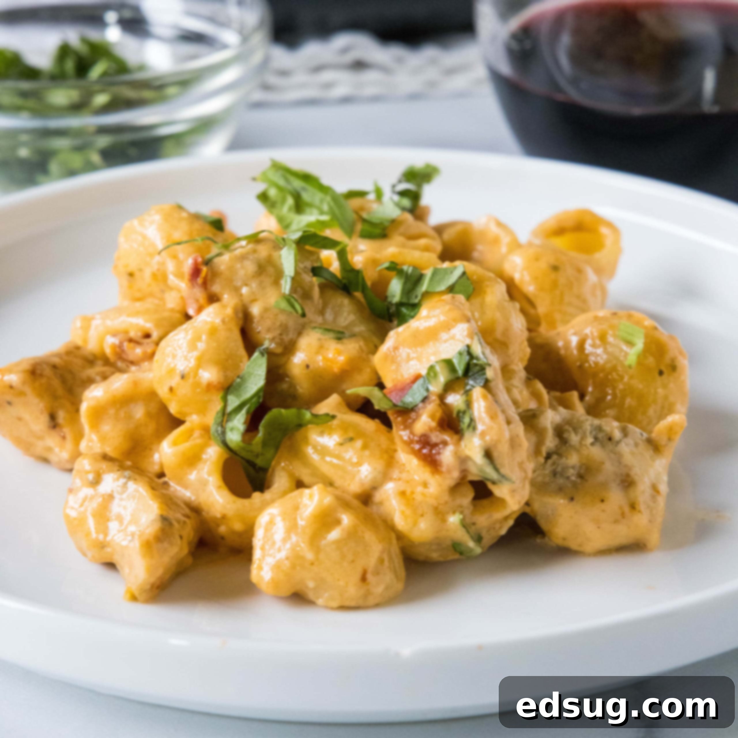 Cluck-Worthy Chicken Meals 5 Marry Me Chicken pasta served on a white plate.