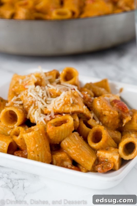 Bruschetta Chicken Pasta - a vibrant and easy chicken pasta recipe loaded with juicy tomatoes, seasoned chicken, and topped with fresh Parmesan cheese. Perfect for a quick and flavorful weeknight dinner. Delicious Bruschetta Chicken Pasta topped with fresh Parmesan cheese and herbs, ready to be served for a quick weeknight meal.