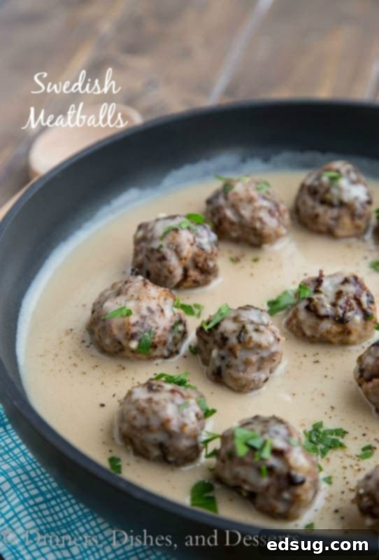 A pan of swedish meatballs and sauce