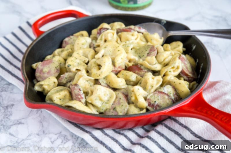 A pan of pasta and pesto