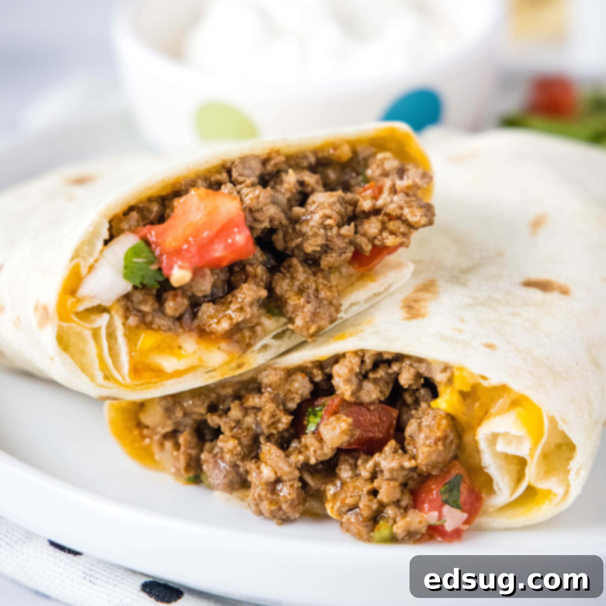 Cropped square image of a copycat Taco Bell Meximelt, perfectly toasted and filled.