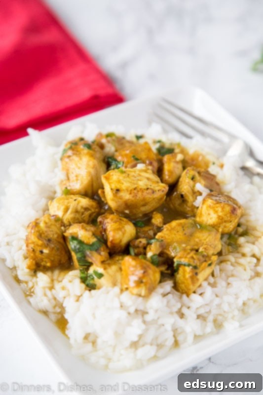 Chicken curry made with coconut milk and fresh basil