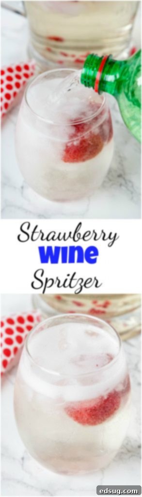 Strawberry Wine Spritzer Recipe - Add your strawberries to your favorite white wine and make this crisp, cool, and refreshing wine spritzer. Great for sipping any time of year. #winespritzer #cocktails #wine #happyhour #drink #alcohol strawberry wine spritzer recipe