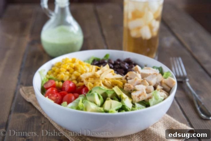 Hearty and colorful Southwestern Cobb Salad with avocado and corn