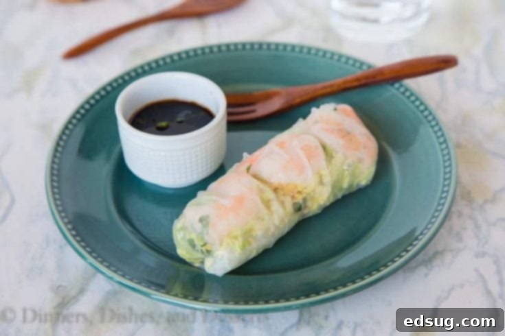 Vibrant Shrimp Summer Rolls with a sesame soy dipping sauce.