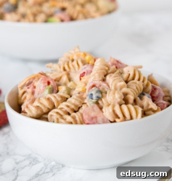Creamy Taco Pasta Salad loaded with fresh toppings