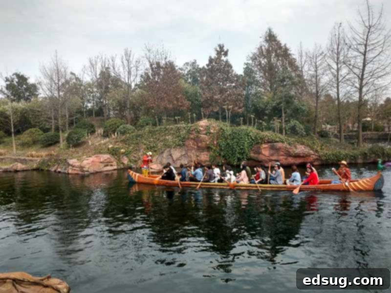 Shanghai Disney Explorer Canoes, a unique active ride