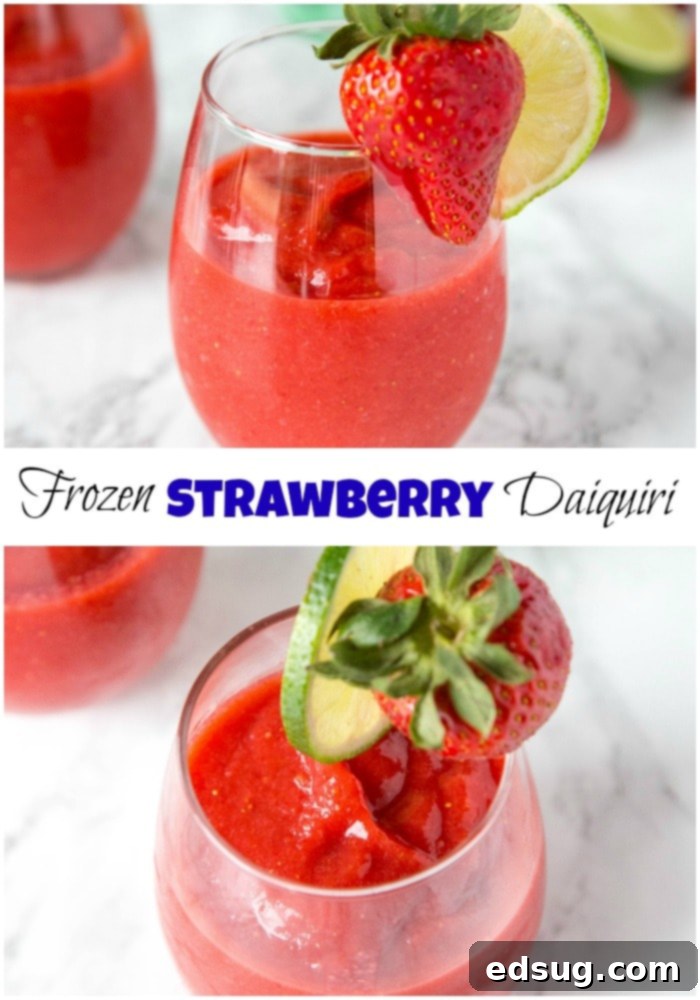Frosted Strawberry Daiquiri 5 An inviting image of a Frozen Strawberry Daiquiri, emphasizing its cool, refreshing nature and perfect for summer enjoyment.