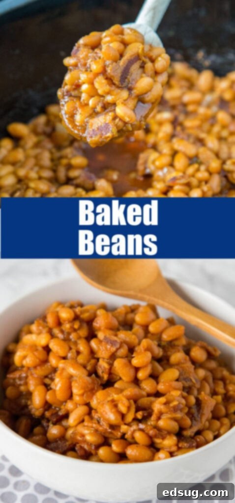 Hearty Homemade Baked Beans 6 close up baked beans in a white bowl