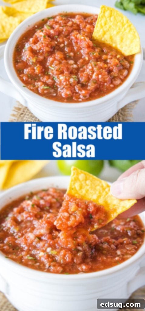 close up fire roasted salsa for pinterst