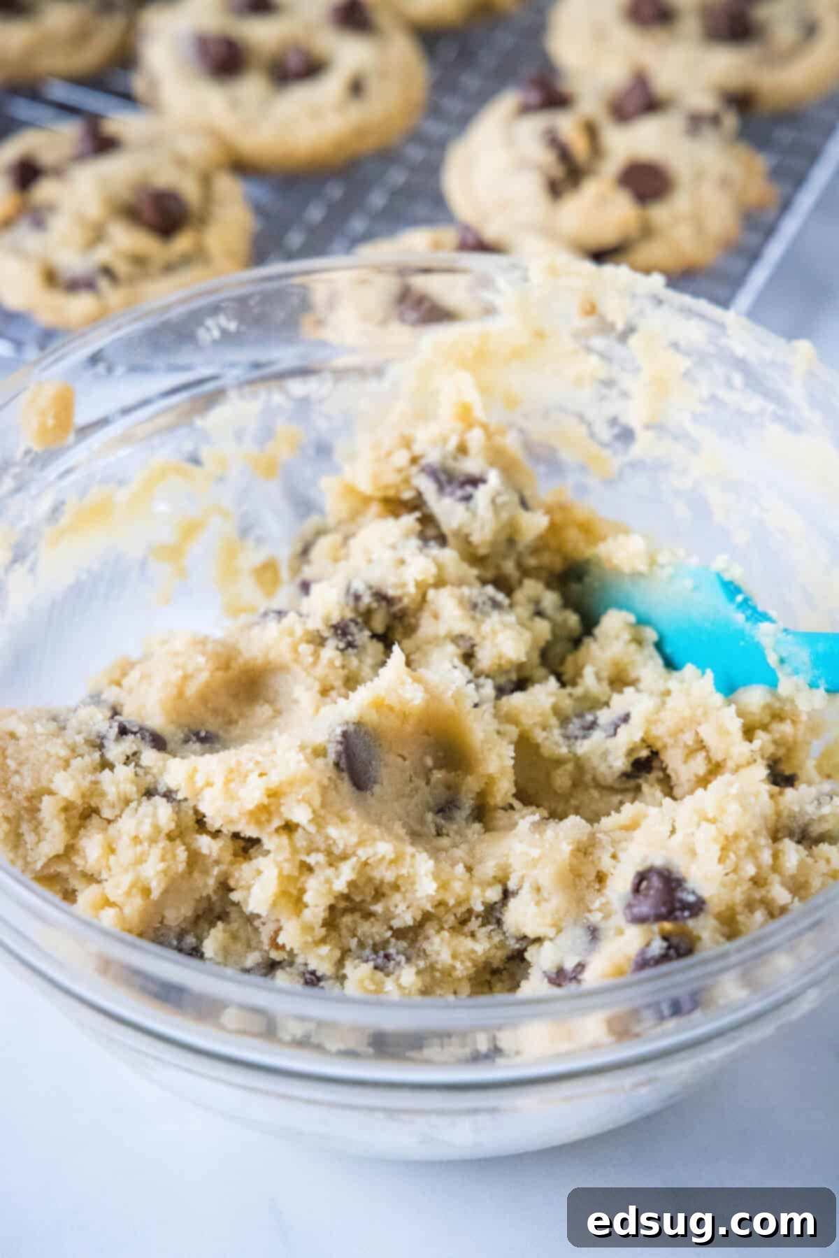 Chocolate Chip Cookie Dough Stuffed Cookies 3 edible cookie dough in a bowl