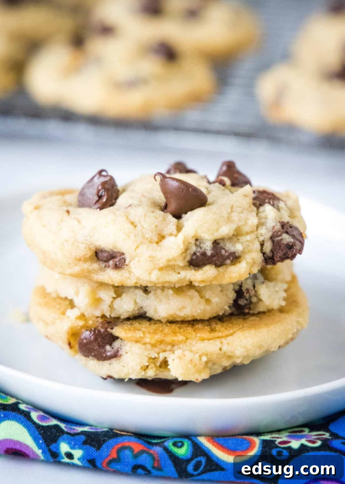 Chocolate Chip Cookie Dough Stuffed Cookies 4 cookie dough sandwich cookie on a plate