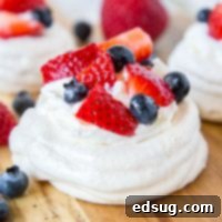 Easy Mini Pavlova Recipe 6 Mini Pavlova Recipe - crispy meringue made into single servings! Topped with fresh whipped cream and berries for a light and delicious dessert any time.