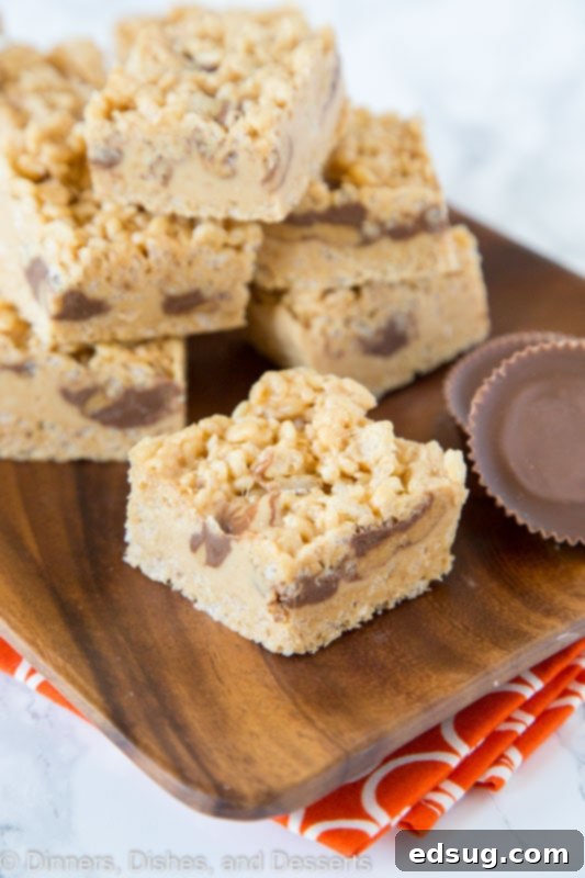 Peanut Butter Rice Krispie Delights 4 krispie treats with peanut butter and peanut butter cups