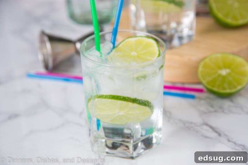Classic Gin and Tonic 3 A close up of a beverage on a table