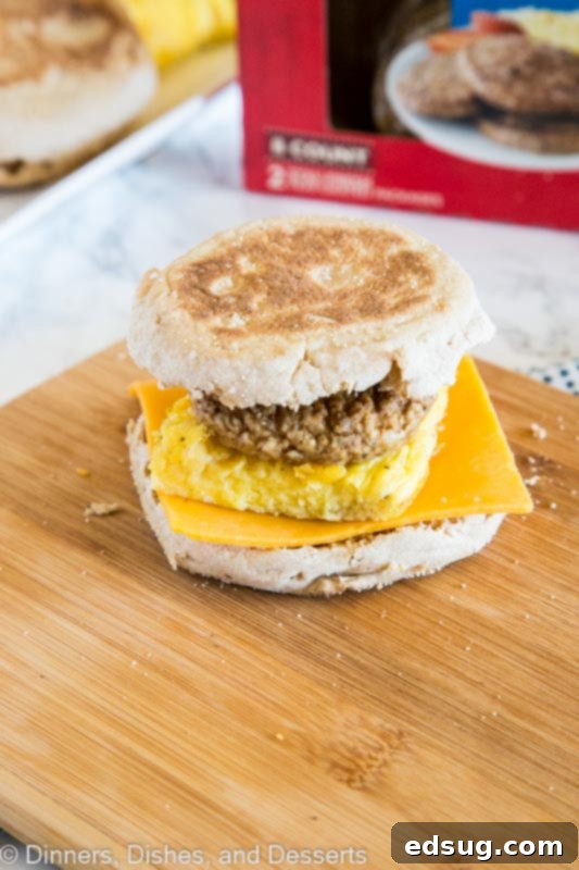 breakfast sandwich on a cutting board