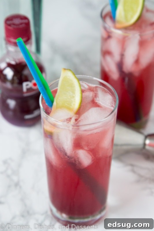 Sparkling Pomegranate Gin and Tonic 5 A Pomegranate Gin and Tonic cocktail on a wooden surface with limes and pomegranate arils