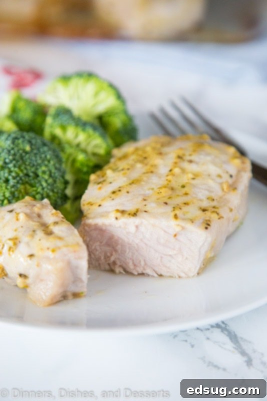 A close up of food on a plate, with Pork and Pork chop