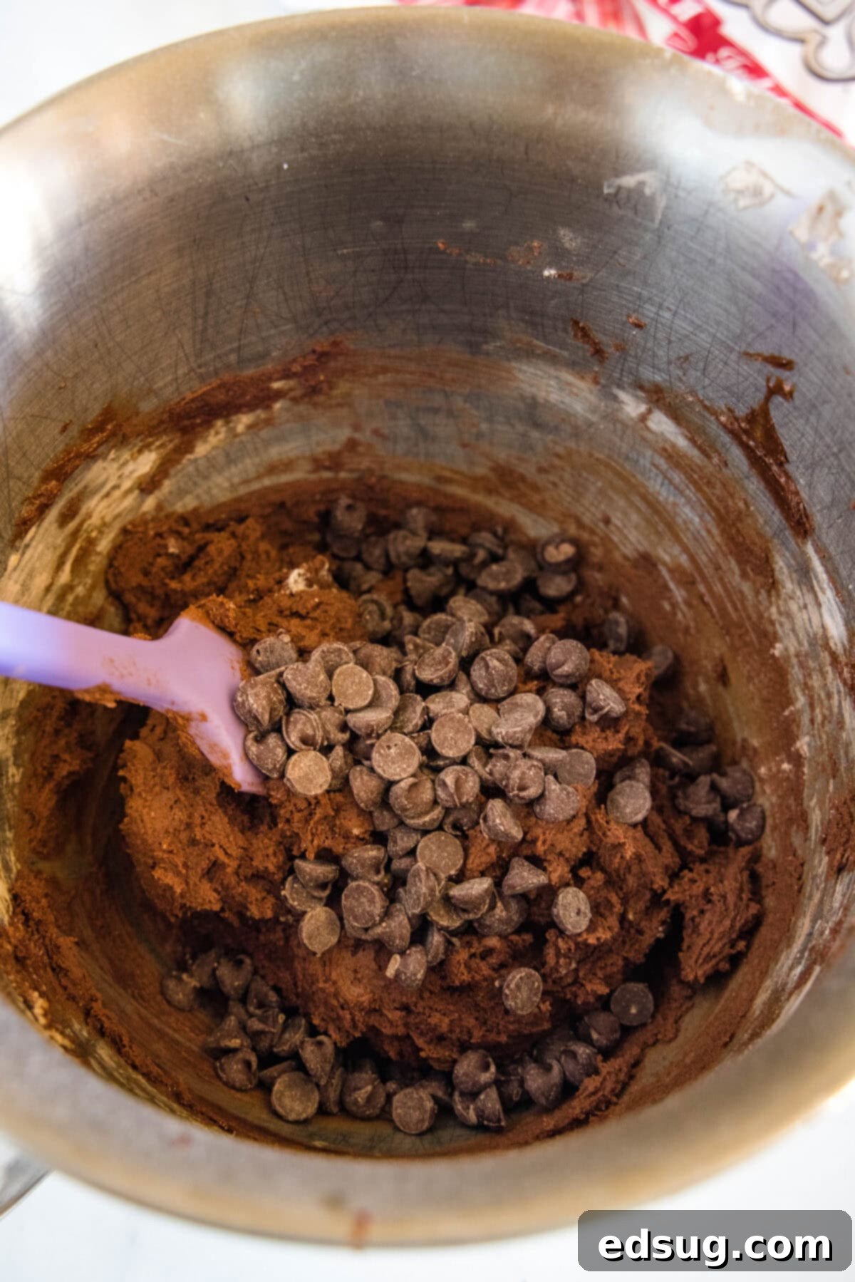 Decadent Chocolate Peppermint Cookies 5 chocolate peppermint cookie dough in mixing bowl