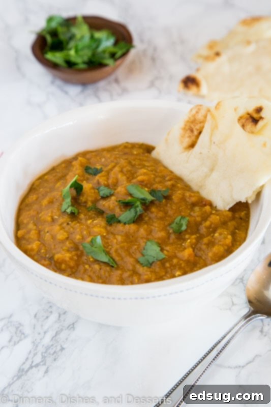 Aromatic Indian Daal 2 A vibrant bowl of Indian Lentil Soup, also known as Masoor Dal, garnished with fresh herbs, ready to be enjoyed.