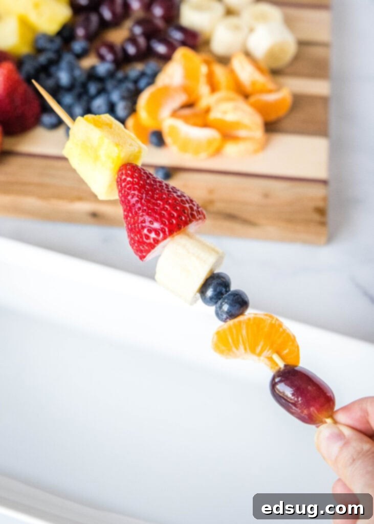 Colorful Fruit Skewers 4 pieces of fruit on a wooden skewer