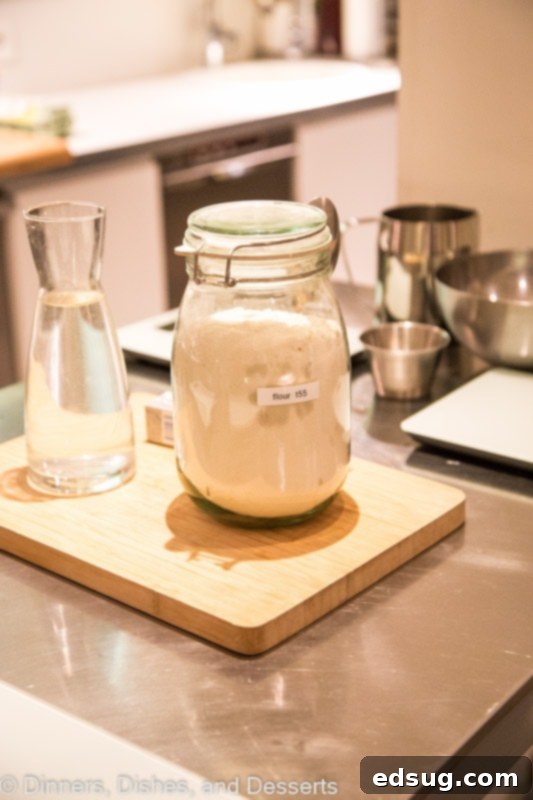 Buttery Homemade Croissants 3 flour and water in containers on a cutting board
